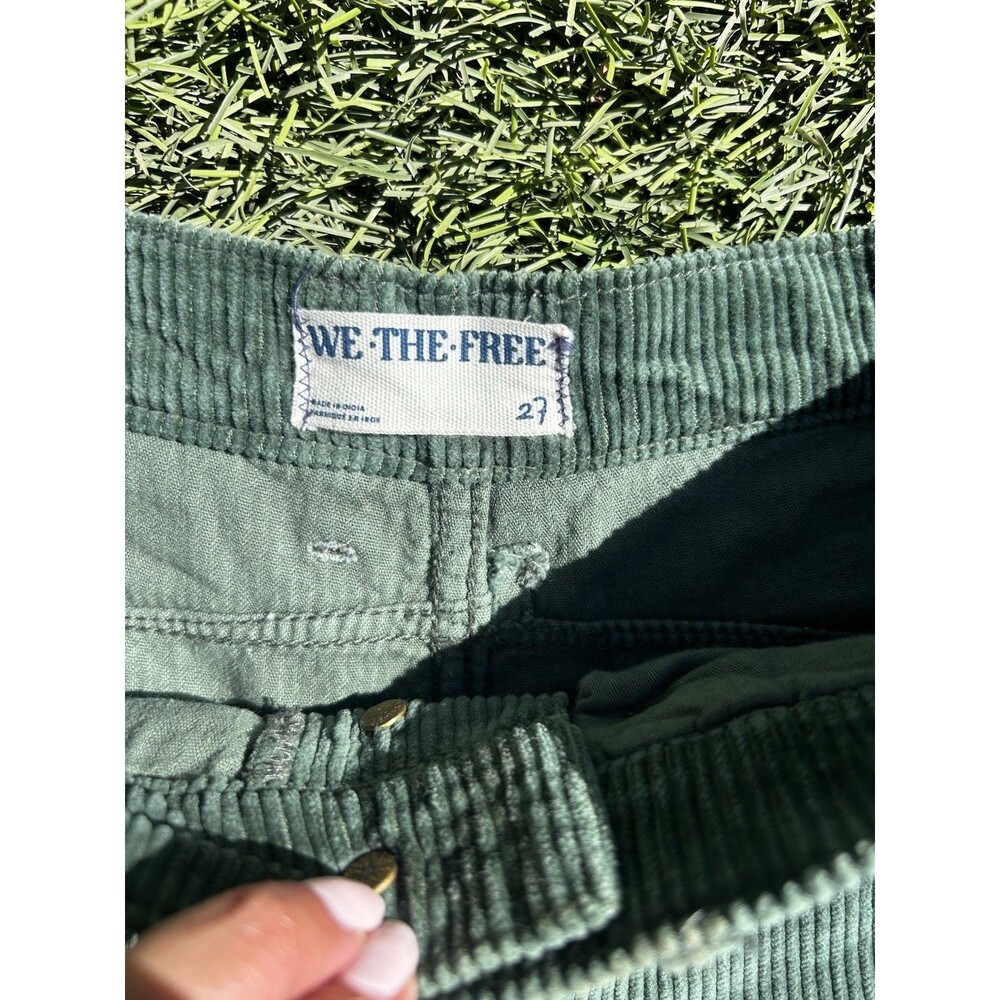 Free People We The Free Good Luck Mid Rise Corduroy Barrel Jeans Green 27 Boho - Picture 4 of 13